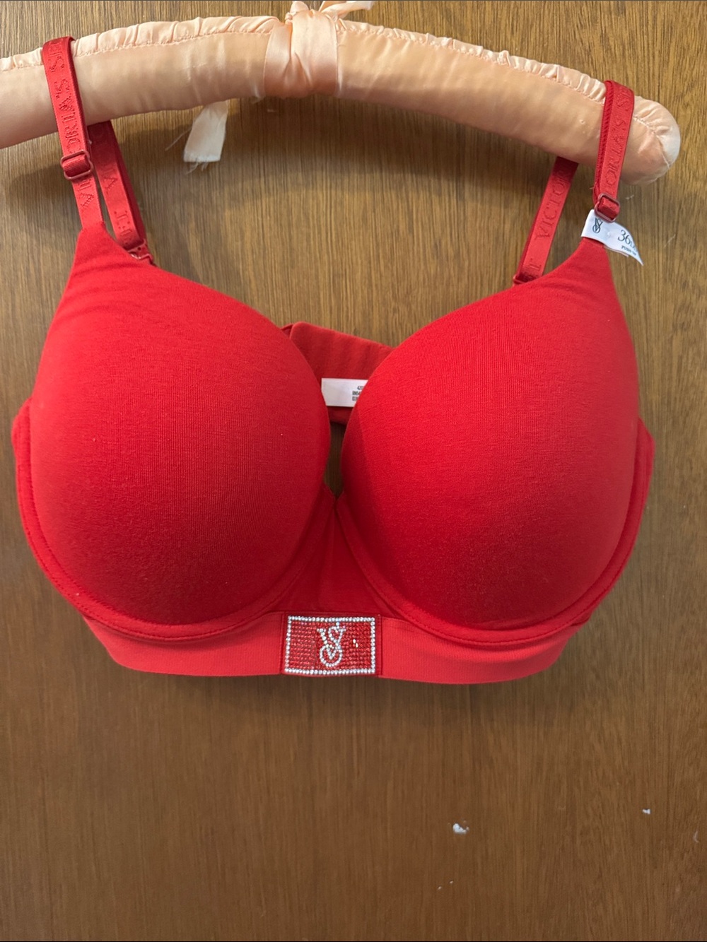 Victoria's Secret Red Padded Underwire Bra with Rhinestone Logo